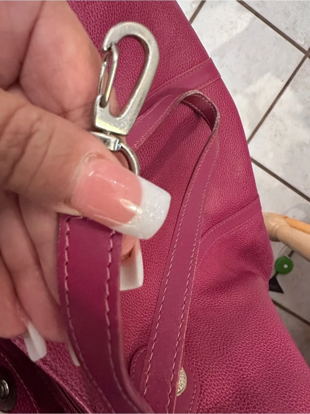 Longchamp Fuchsia Leather Tote with Silver Hardware